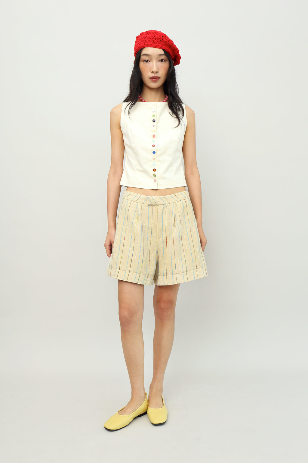 Nifty Folded Hem Shorts in Textured Stripes