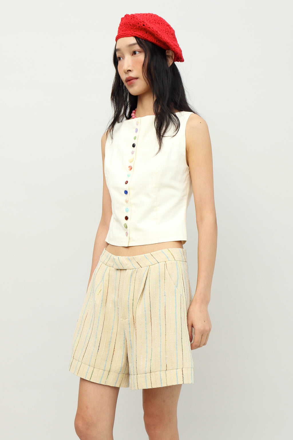 Nifty Folded Hem Shorts in Textured Stripes