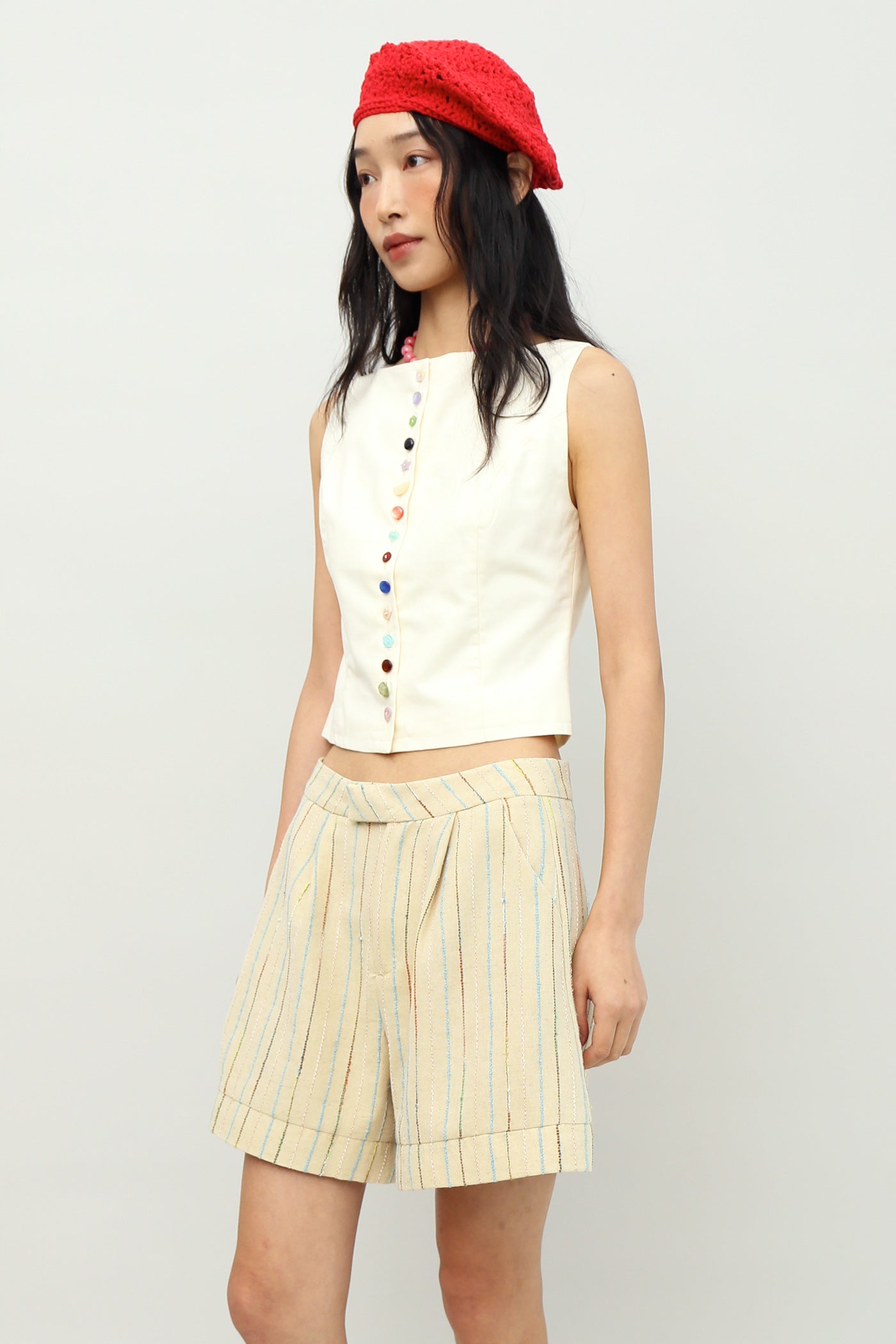 Nifty Folded Hem Shorts in Textured Stripes