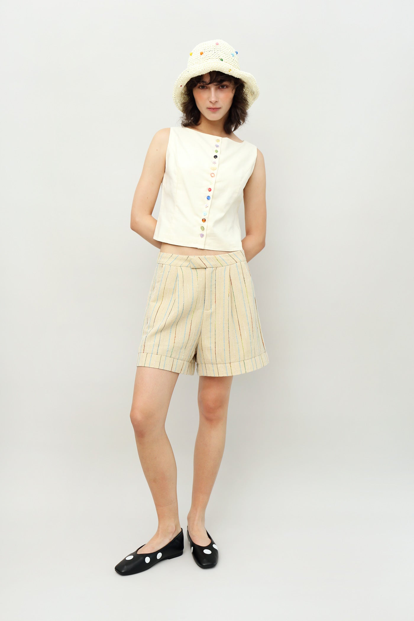 Nifty Folded Hem Shorts in Textured Stripes