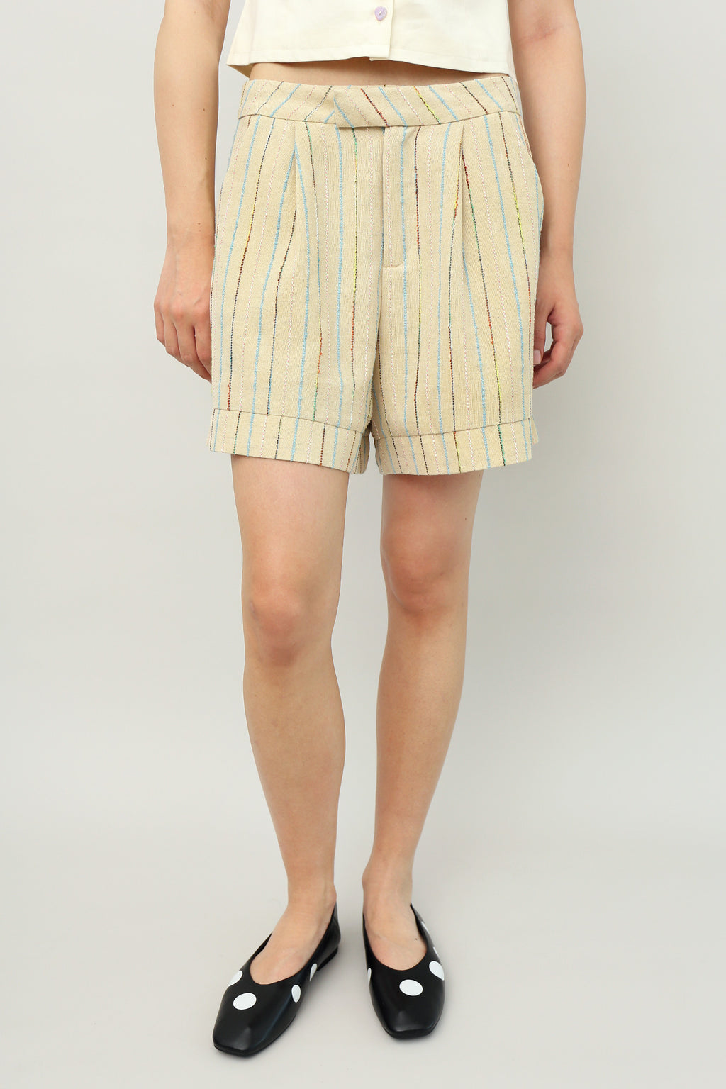 Nifty Folded Hem Shorts in Textured Stripes