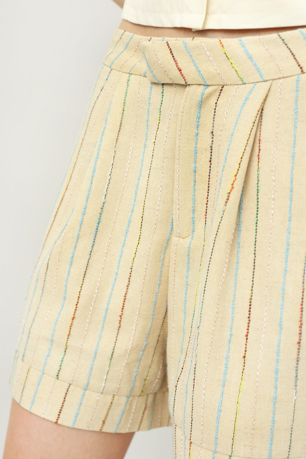 Nifty Folded Hem Shorts in Textured Stripes