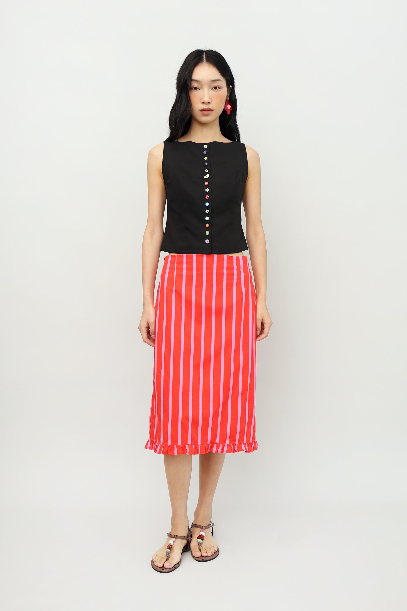 Zeezee Ruffle Skirt in Dragonfruit Stripes