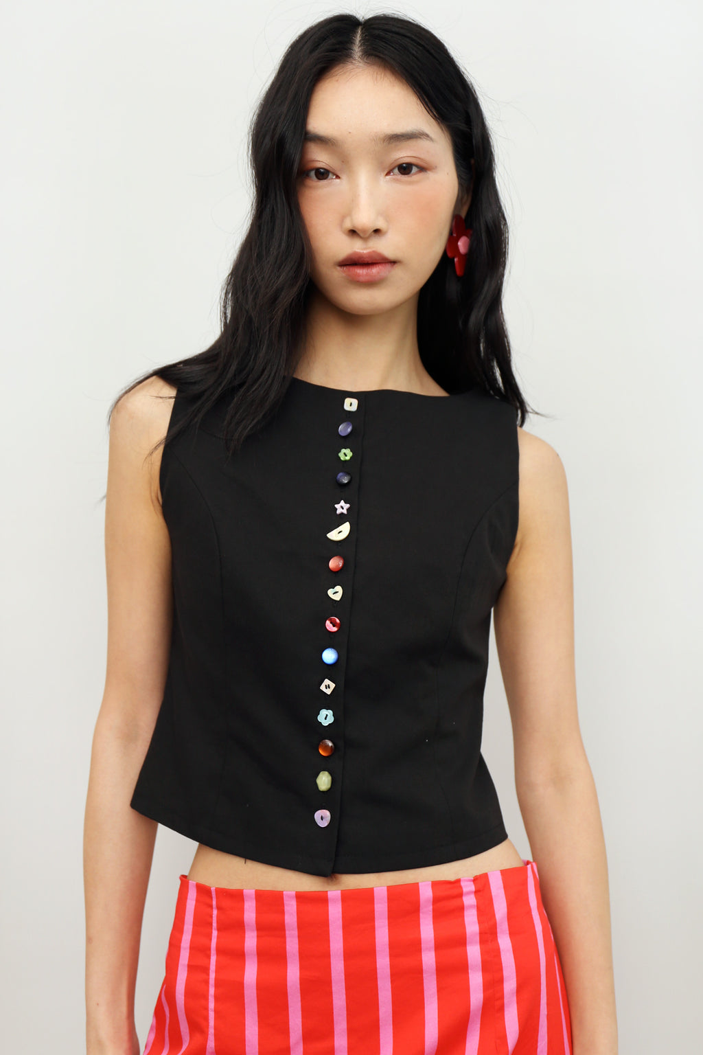 Pandora Button Top in Black Soot