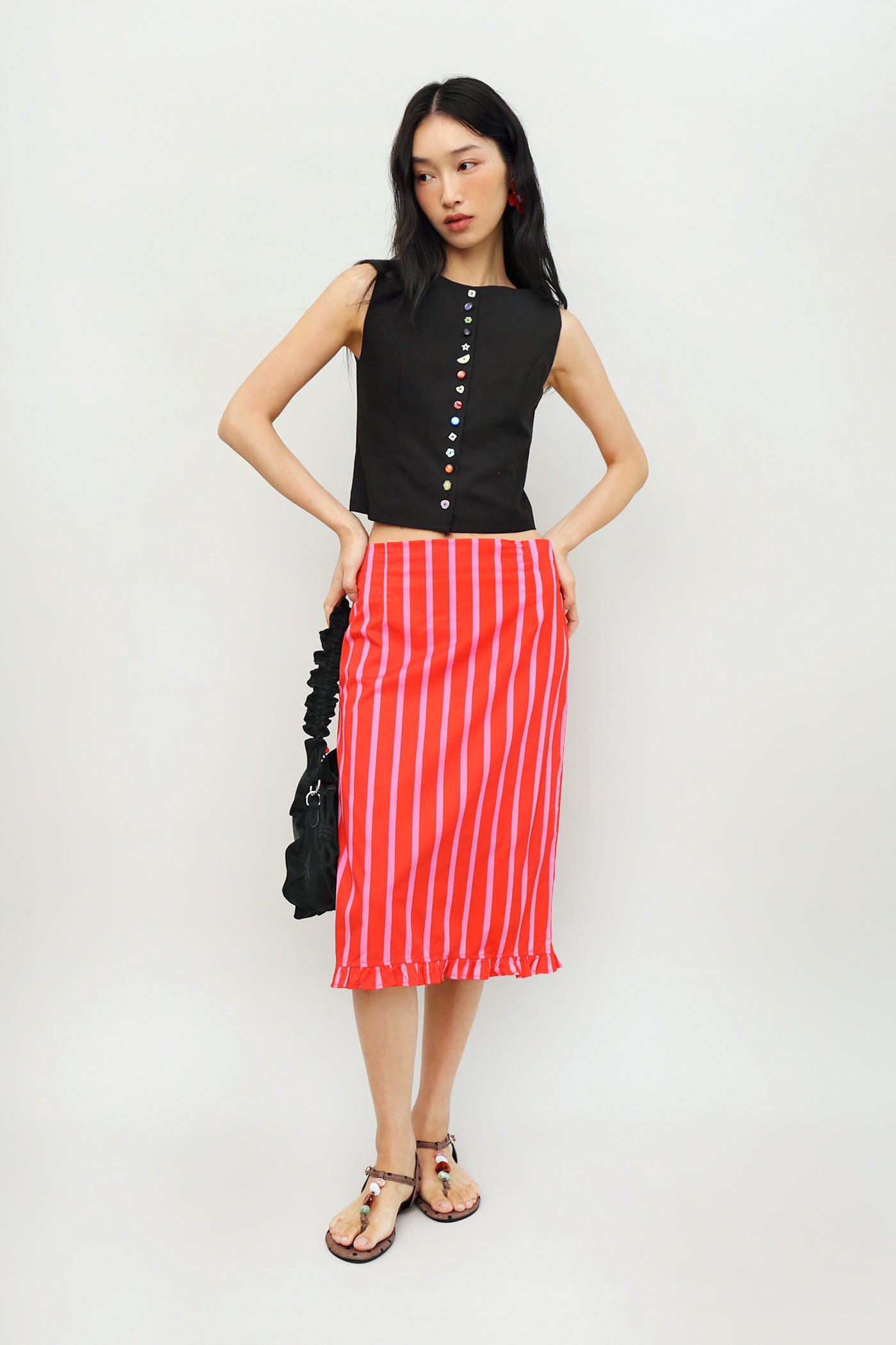 Zeezee Ruffle Skirt in Dragonfruit Stripes