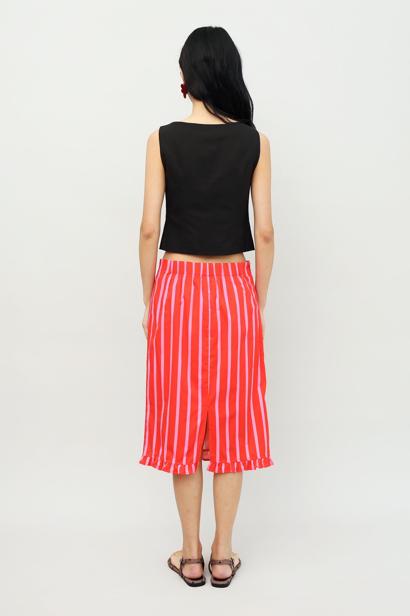Zeezee Ruffle Skirt in Dragonfruit Stripes