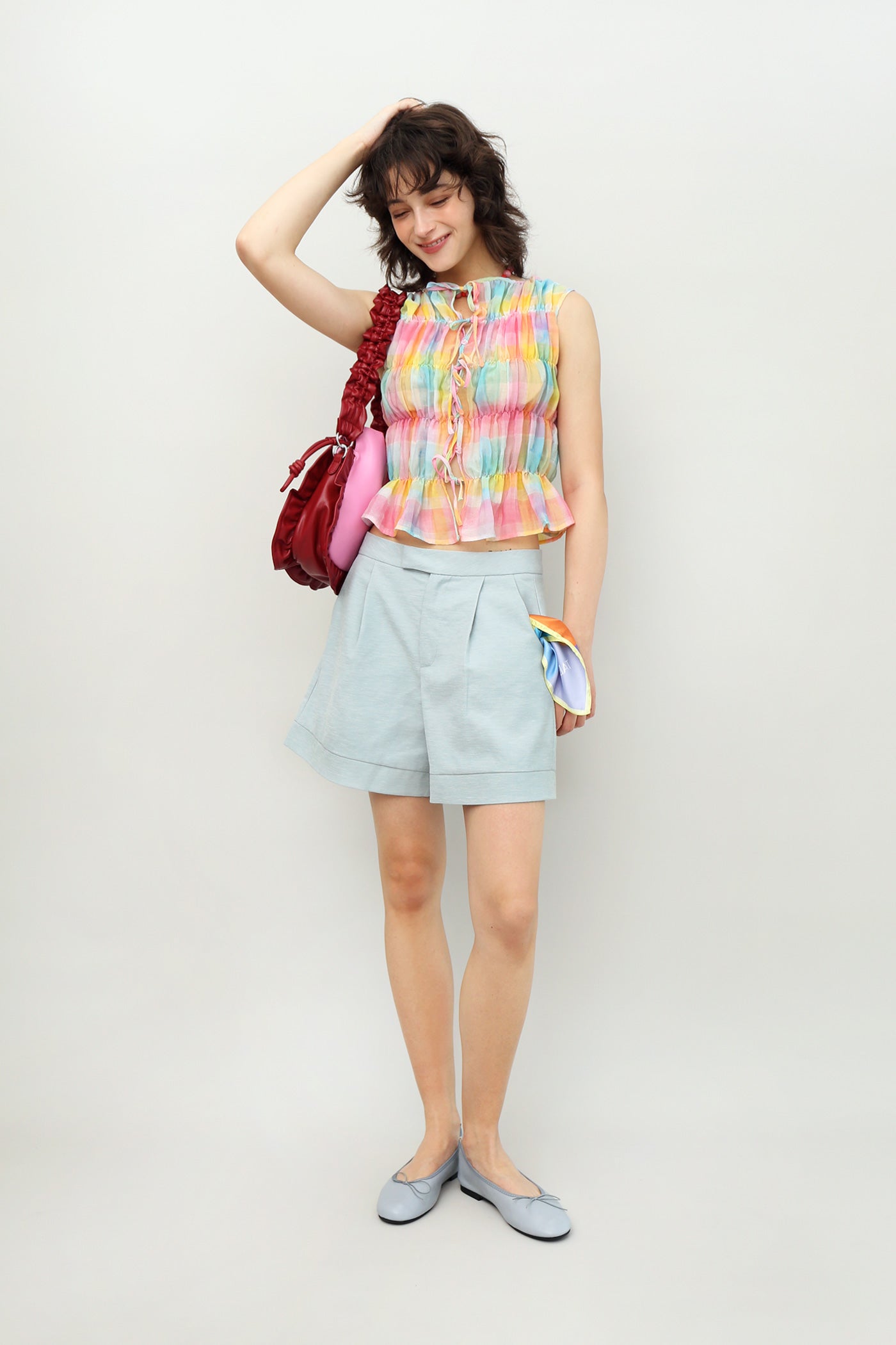 Nifty Folded Hem Shorts in Sky Blue