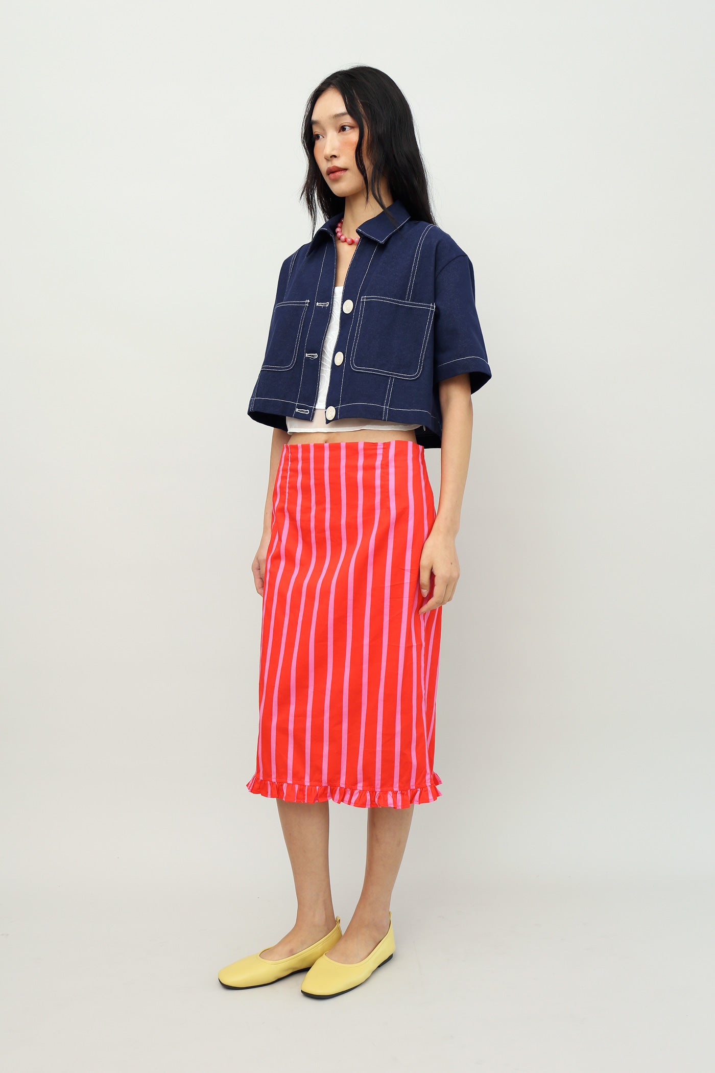 Zeezee Ruffle Skirt in Dragonfruit Stripes