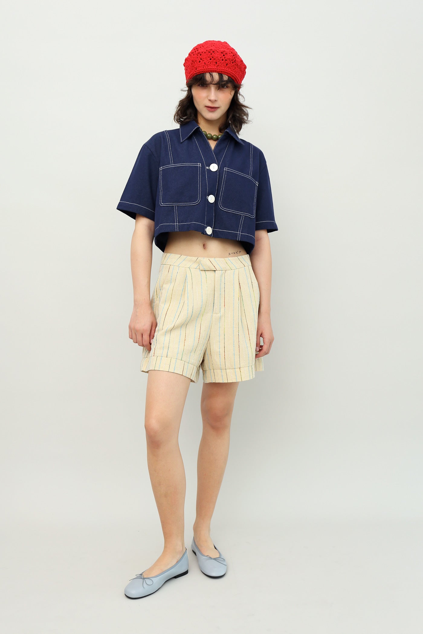 Nifty Folded Hem Shorts in Textured Stripes