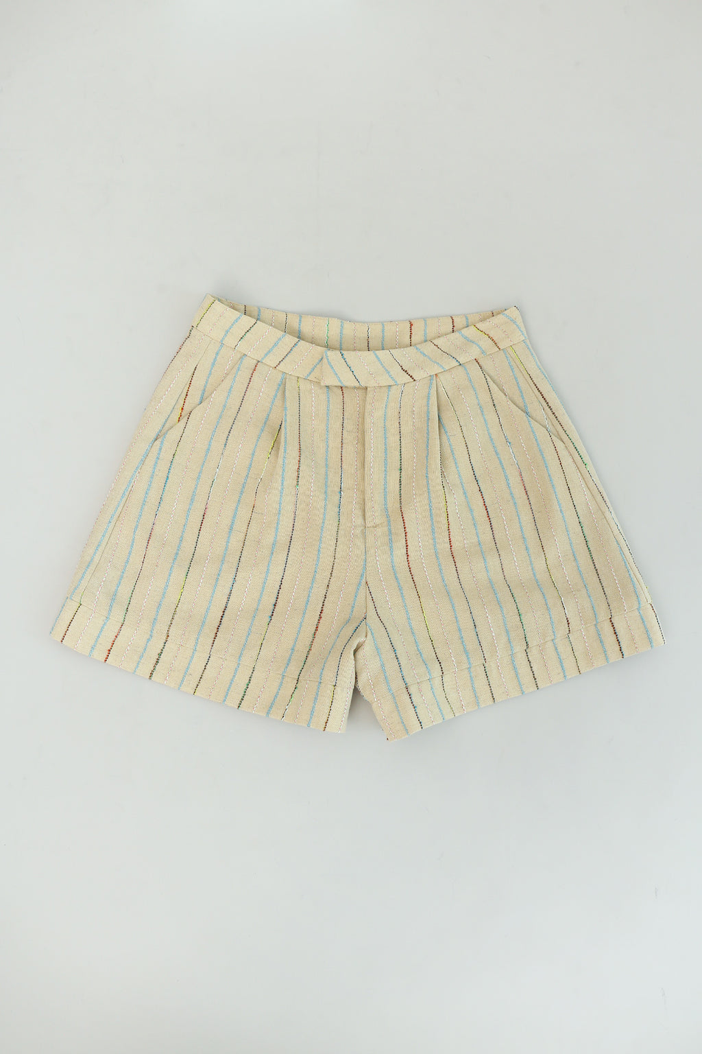 Nifty Folded Hem Shorts in Textured Stripes