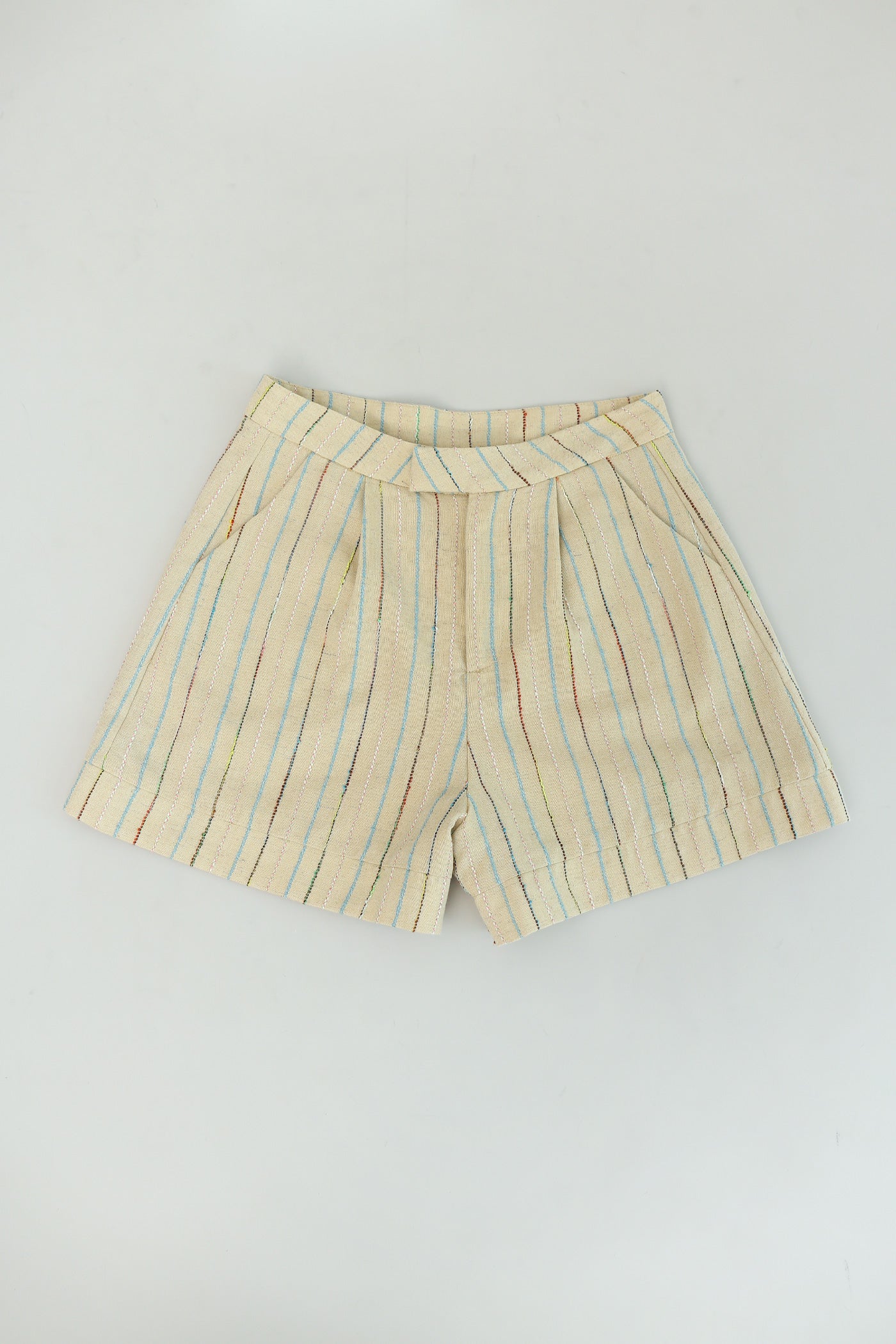 Nifty Folded Hem Shorts in Textured Stripes